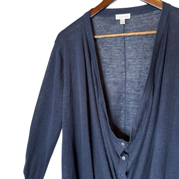 Garnet Hill Easy Linen Drape Front Cardigan size Large Navy